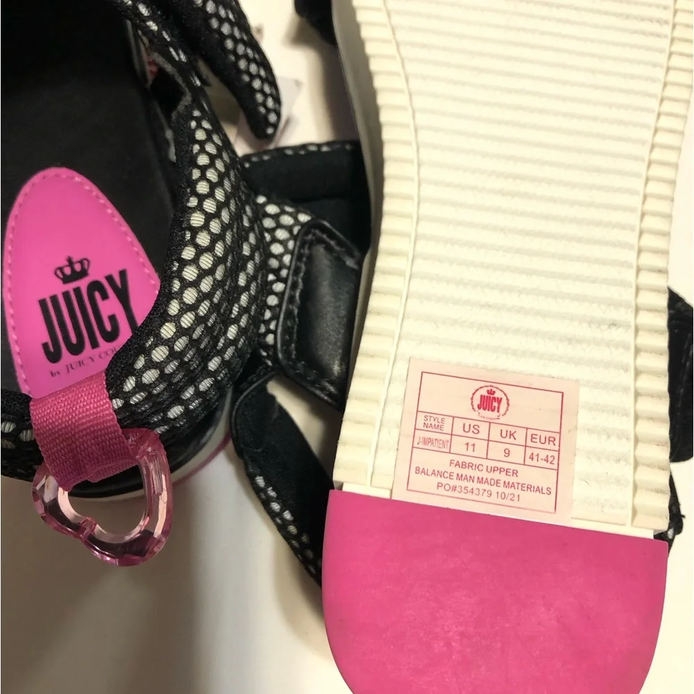 Juicy Couture N.W.T. Women's Black Mesh Sport Sandals Pink Insole Size‎ 11 M.
